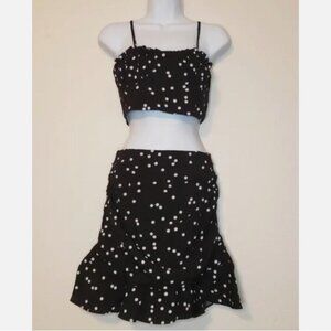 NEW Jr Sz Medium or Large Black Polka Dot Skirt & Cropped Top 2 Pc Outfit